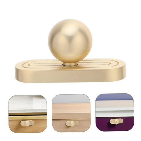 Old School Zinc Alloy Cabinet Handles With Backplates in Golden Finish, showing ball design and application on drawers.