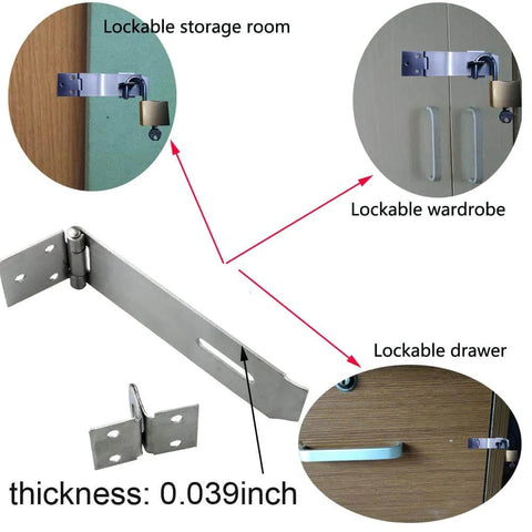 4 Inch Stainless Steel Hasp Lock Padlock Set for storage room, wardrobe, and drawer security, includes hasp and padlock, 0.039 inch thick