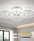 Dope Modern LED Ceiling Light Fixture With 6 Adjustable Ring Design, Flush Mount, shown dimmable with remote in a bright room