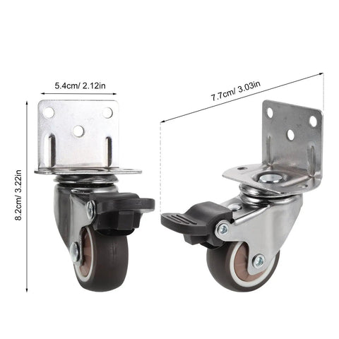 Two TPR rubber side mount casters with locking brakes, 1.5 inch wheels, part of Four Pack Replacement Wheels With Locking Brakes.
