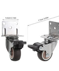 4 Pack 1.5 Inch TPR Silent Swivel Locking Caster Wheels With Plate Mount For Strollers And Tables Enhanced Surface Grip Ultra Quiet Non Slip Great For Hospitals Outdoor Use, two casters shown with measurements
