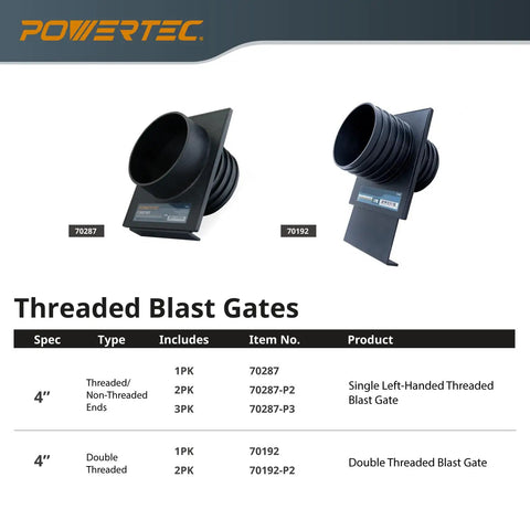 Deadnuts Tight Heavy Duty 4 Inch Blast Gate Valve For Professional Workshop Dust Collection Systems Featuring Smooth Sliding Control and Quick Change Threaded Hose Connectors with black ABS construction.