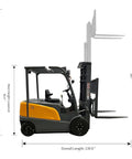 Heavy Duty Electric Pallet Stacker 197 Inch Lift Height 6600 Lb Capacity side view with operational dimensions displayed.