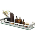 20 Inch Glass Shelf For Bathroom Wall Mounted Polished Chrome Floating Shelves With 8mm Tempered Glass, holding toiletries and decor.