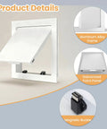Heavy Duty Drywall Access Panel 14 By 14 Inch Wall Hole Cover White Galvanized Steel with aluminum alloy frame and magnetic buckle.