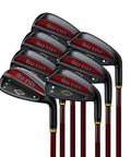 Pro Grade Mens Golf Iron Set Featuring Heavy Duty Stainless Heads And Responsive Carbon Shafts Built For Explosive Distance, showing multiple clubs.