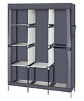 Portable Closet Wardrobe Organizer With Dustproof Cover Freestanding Storage Rack Hella Spacious Clothes Armoire For Dorm Or Apartment Straight Up Easy Pop Up Build Grey with open compartments and shelves