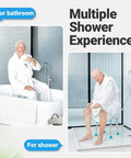 Two images showing Heavy Duty Bariatric Shower Chair With 500lb Capacity in bathtub and shower settings with user.