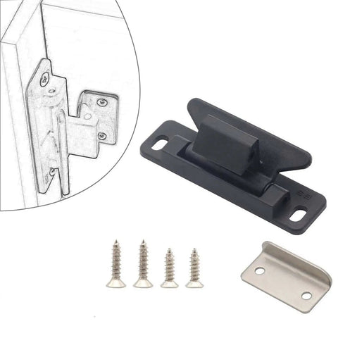 Black Nylon Metal Closet Door Catch And Cabinet Handle With Secure Drawer Latch For Rv Mobile Homes Cars Yachts And Cupboard Doors That Save Space, showing latch and screws.