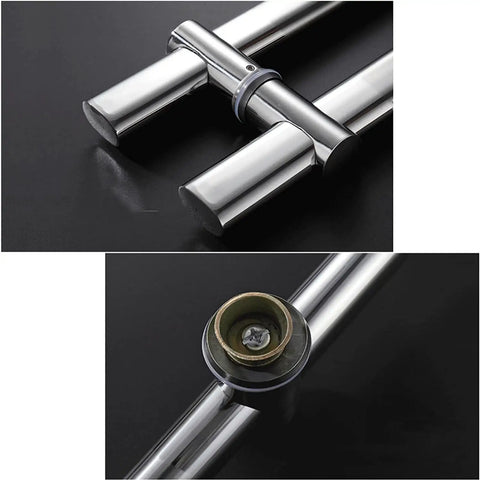 Adjustable Hole Distance Office Glass Door Handle For Push Pull Doors, Barn Doors, And Bathroom Doors, Durable Stainless Steel 50cm Silver Finish With Thick Pipe Design, Easy Install And Freely Adjustable Spacing For Modern Homes And Offices. stainless steel handle pair on black background
