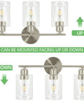 Three Light Bathroom Vanity Light In Brushed Nickel Finish With Clear Glass Shades Wall Mounted Over Mirror Hardwired Installation