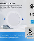 6 Pack 4 Inch Canless LED Recessed Lights with Junction Box, Ultra Thin 5000K Daylight, energy certifications displayed