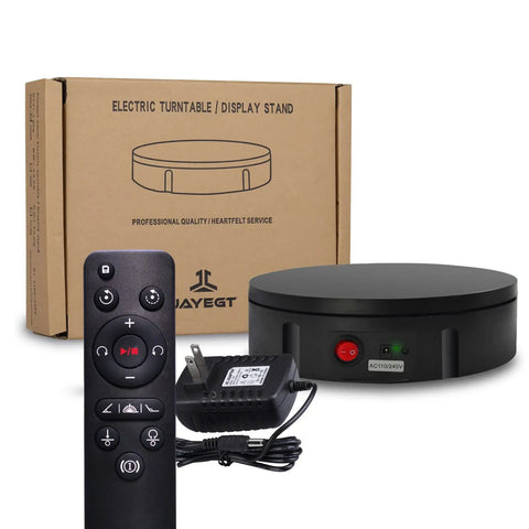 JAYEGT Motorized Rotating Display Stand With Remote Control And 5 Color Backgrounds, Electric Turntable with remote and power adapter.
