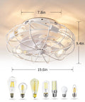 20 Inch Caged Ceiling Fan With Lights Remote Ultra Quiet Copper Motor 3 Speeds Reversible for Farmhouse Style White Finish