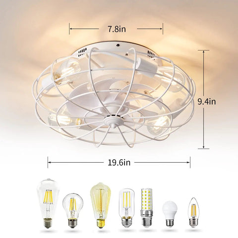 20 Inch Caged Ceiling Fan With Lights Remote Ultra Quiet Copper Motor 3 Speeds Reversible for Farmhouse Style White Finish