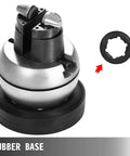 Badass 5 Inch Ball Vise With 360 Degree Swivel Head and 34 Piece Jewelry Setting Attachments Solid Stainless Steel Workbench Vice close-up view of rubber base and swivel head.
