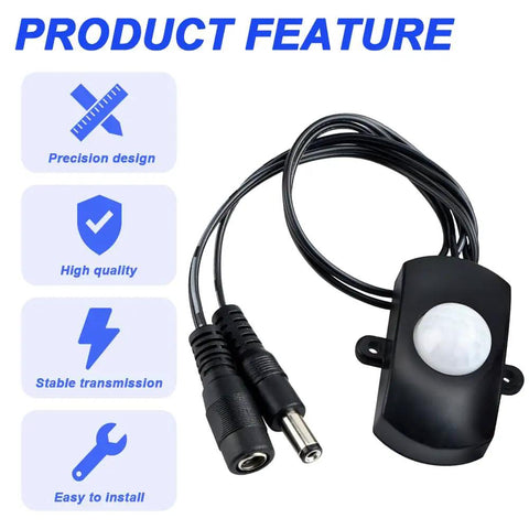 DC 12V To 30V 3A Mini PIR Motion Sensor Switch Infrared Activated LED Controller For Wall Lamps With DC Terminal Connector And Screwdriver Included Pack Of 2, black wired sensor