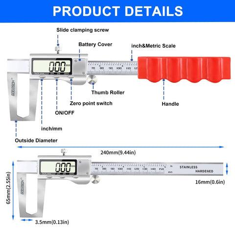 Disc Brake Rotor Micrometer Digital Caliper Measuring Tool For Disc Brake 6 Inch 150mm With Inch Metric Conversion Details