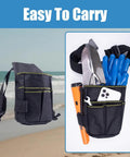 Heavy Duty Stainless Steel Sand Scoop For Metal Detecting With Long Handle Beach Treasure Hunting Kit in carry bag on beach