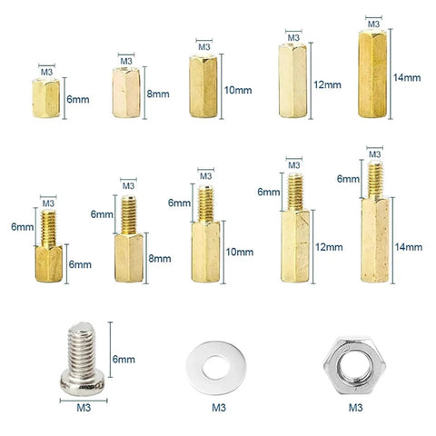Brass Standoff Screws Nuts Washers Kit 910Pcs M3 Hex Spacer Assortment For DIY Projects Electronics Cabinetry And Repairs Includes Male And Female Threads With Precise Thread Design, M3 6-14mm parts