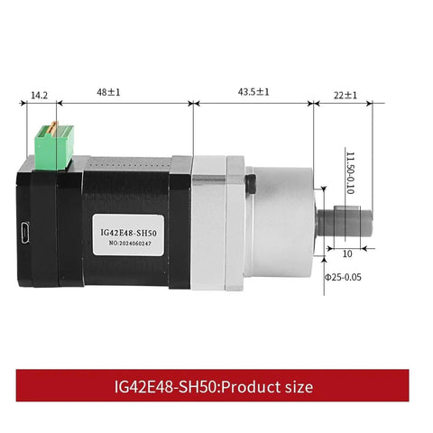 High Precision IG42E48SH50 Harmonic Reduction Motor for Industrial Robots, showing dimensions and integrated drive system.