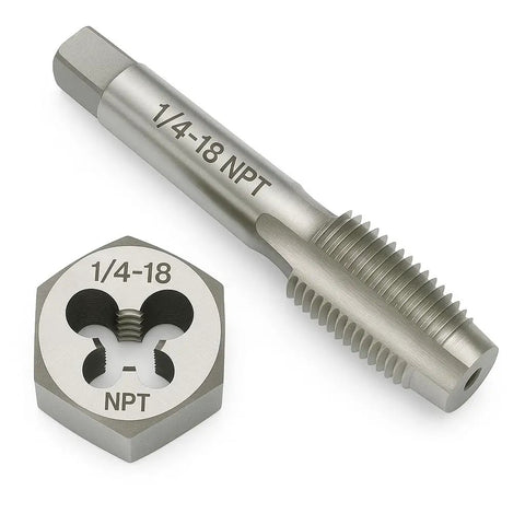 1/4-18 NPT Tap and Die Set for Pipe Threads, GCr15 Alloy Steel Tap and Hex Die Combo, Tapered Thread Repair Tool for Conical Pipe Fittings