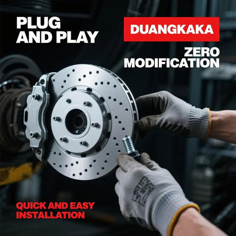 Mechanic installing brake disc for plug and play setup