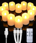 Rechargeable Flameless Votive Candles With Remote And Timer, 12 Pack Warm White Electric Tea Lights, USB Charging Cable Included