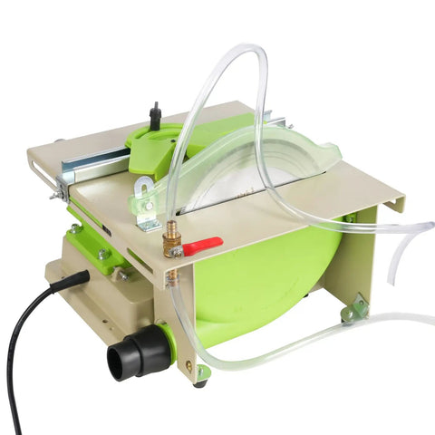 Beast 1380W Mini Table Saw And Jewelry Polisher With 7000RPM Adjustable Speed featuring dust collection and green casing