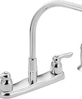 Commercial Two-Handle M-Bition Kitchen Faucet With Side Spray, Chrome Finish, Solid Brass Body, Vandal-Resistant Screws, 4-Hole Mount.