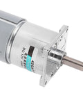 Solid 42GA775 DC Gear Motor 12V Low Speed Reversible CW CCW With All Metal Gears Overcurrent Protection for Automation And Robotics Builds close-up showing output shaft and metal gear casing.