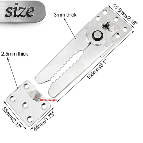 Twelve Piece Sectional Sofa Connectors With Snap Lock Couch Clips showing a steel clip size dimensions for modular couch use