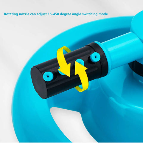 Close-up of 360 Degree Auto Rotating Garden Sprinkler nozzle with adjustable spray angles, part of durable irrigation system for plants.