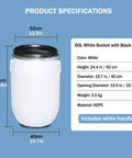 60L White HDPE Water Storage Barrel With Latch Ring Lid, Food Grade Plastic Bulk Storage Drum, impact resistant, leak proof