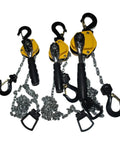 Heavy Duty 0.25 Ton Hand Chain Hoist Hook Mount With 3 Meter Portable Manual Lever Block For Lifting Heavy Loads No Sweat Required, showing three hoists with hooks and chains.