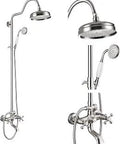 Exposed Bathroom Shower System With No Fuss 8 Inch Rainfall Head Handheld Spray Tub Filler Brass Pipe 3 Function Wall Mount Double Cross Knobs