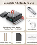 Heavy Duty 11000W Battery Spot Welder Featuring Smooth Rotary Dial And Hundred Custom Settings For Killer Precision On Delicate Nickel Strips includes foot pedal, welding pens, and charging cable.