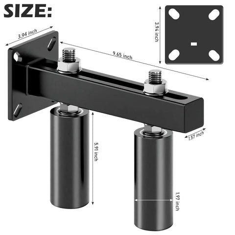 Six Inch Slide Gate Guide Roller With Black Steel Bracket Adjustable UHMW Nylon Rollers Up To Five Point Five Inches