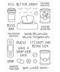 Clear Stamp And Die Set For Card Making And Scrapbooking With Carbon Steel Dies And TPR Stamp Material, featuring get well soon messages and illustrations.