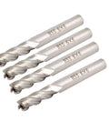 Four HSS straight-shank end mills, 6 mm diameter, 57 mm length, pack of 4