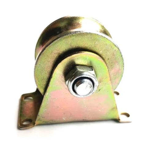 Heavy Duty V Groove Caster Wheel Three Inch Steel Pulley Built Like A Tank For Sliding Doors And Industrial Carts Featuring A Rock Solid Five Hundred Kg Load Rating And Top Shelf Smooth Operator Glide On Tracks, steel construction with pulley and mounting bracket.