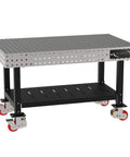 Heavy Duty Rolling Welding Fixture Table 60 X 36 Inch with grid top, laser cut holes, and non-marking caster wheels.