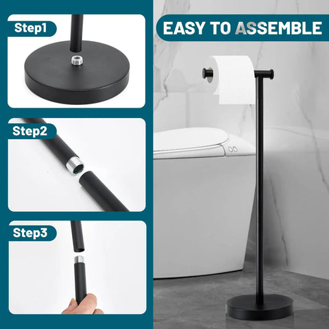 Assembly steps and a Matte Black Toilet Paper Holder with Shelf Wall Mount Made From SUS304 Stainless Steel