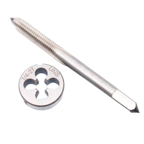 1/4-27 UNS Tap And Die Set Right Hand For Metalworking, High Speed Steel 73mm Tap and 20mm Die OD, Compact 7mm Build
