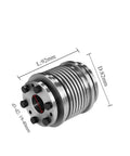 Zero Play Bellows Coupling Flows Smooth With Rock Solid Stainless Steel Flex Sleeve Paired To Aluminum Alloy Hub for CNC use, 92mm length.
