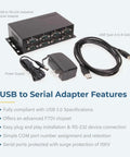 Heavy Duty 8 Port USB To RS232 Serial Adapter With FTDI Chip For Up To 921.6Kbps includes power supply and cables.