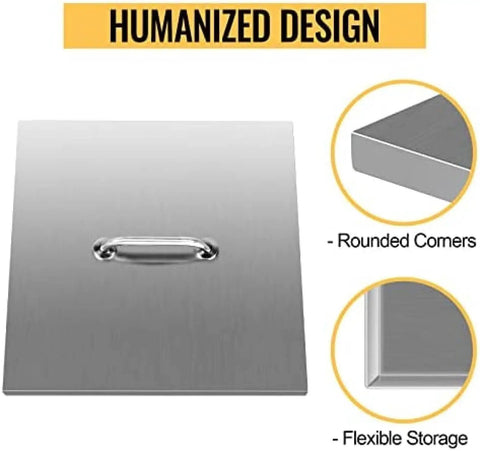 Round Fire Pit Lid 21 By 21 Inch With Handles, Durable Stainless Steel Cover with rounded corners and flexible storage