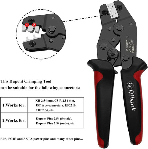 Ratcheting Crimping Tool Kit For DIY Electronics With 1550 Dupont 2.54mm Connectors And 760 JST XH 2.54mm Connectors.