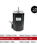 57HS56-YC-PD NEMA 23 stepper motor with black housing, silver drive shaft and side wiring connector.