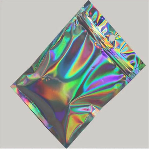 Pack Of 100 Holographic Aluminum Foil Zip Lock Self Sealing Food Storage Bags with rainbow back, 7.5x12cm